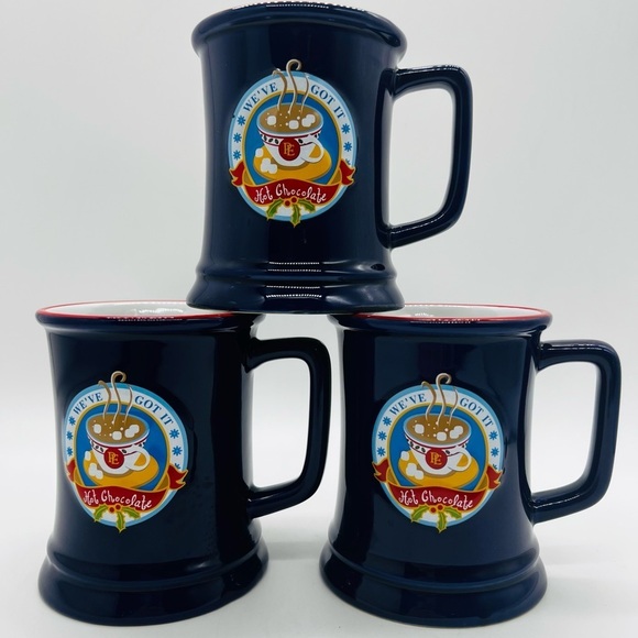 THE POLAR EXPRESS SET OF 3 “I BELIEVE” BLUE MUGS “We’ve Got It Hot Chocolate” - Picture 1 of 10